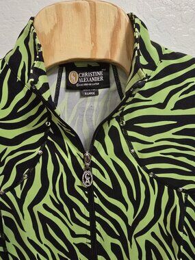 Christine Alexander X-Large Green & Black Zebra Print Active Jacket Full Zip